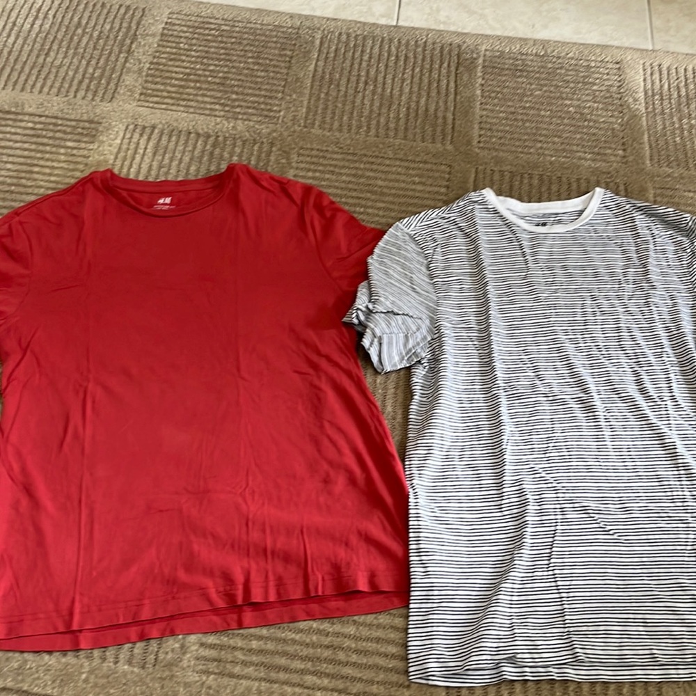 2 H&M tshirts. Red and black and white stripe . Size medium